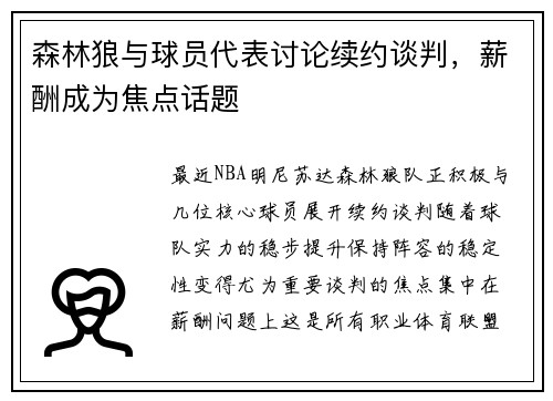 森林狼与球员代表讨论续约谈判，薪酬成为焦点话题